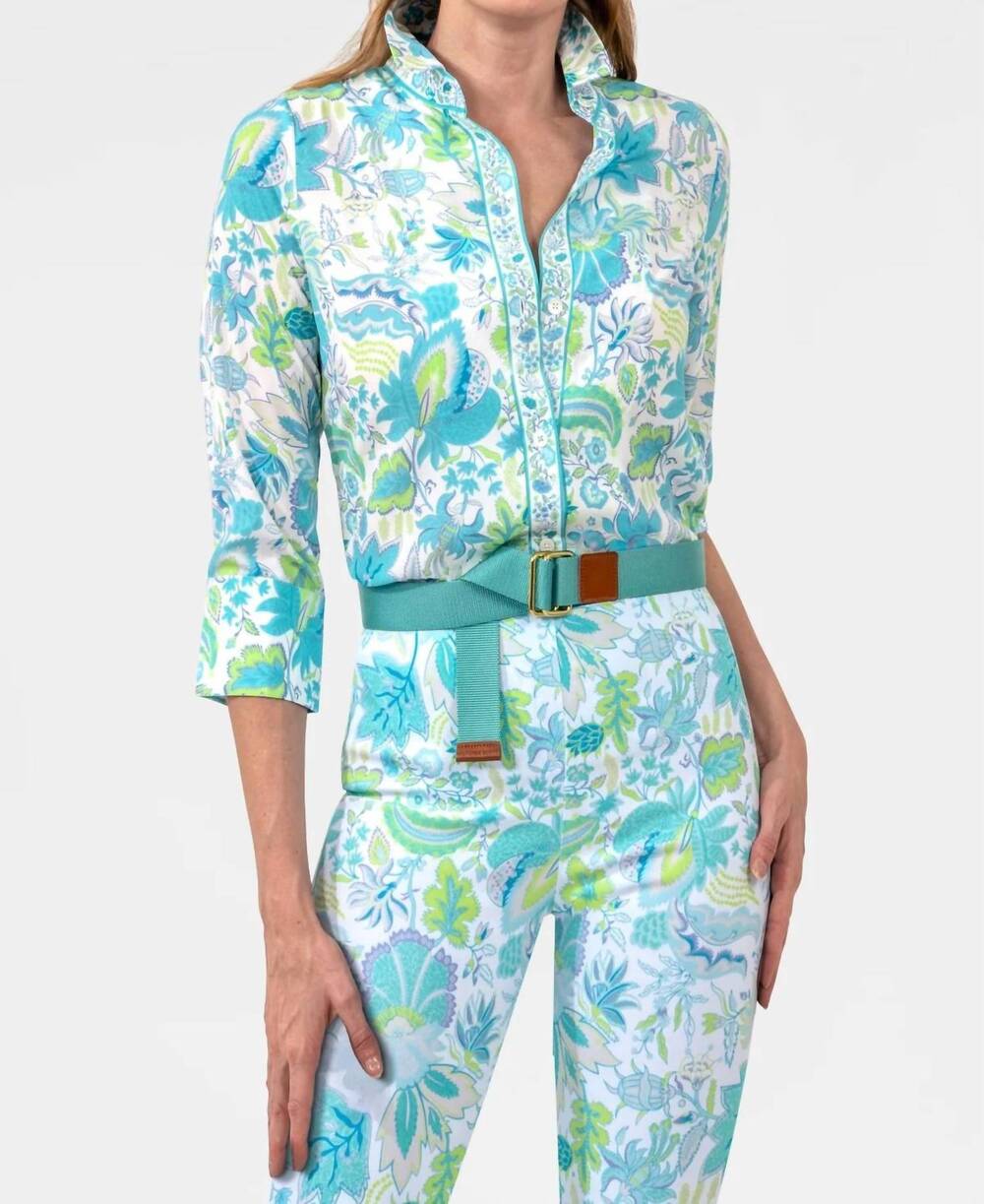 NEW GRETCHEN SCOTT boyfriend blooming party shirt in ocean turquois